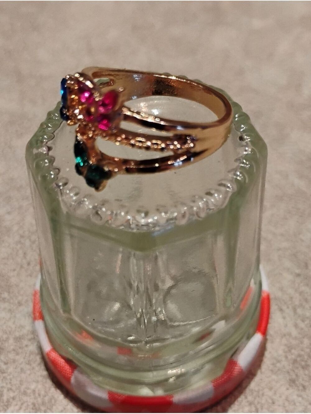 Gold Butterfly Trio Ring with Pink, Blue, and Green Stones - Picture 3 of 3